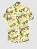 Plus Size Coconut Tree Bananas Letters Sunglasses Print Hawaii Button Pocket Shirt For Men -  