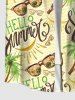 Plus Size Coconut Tree Bananas Letters Sunglasses Print Hawaii Button Pocket Shirt For Men -  