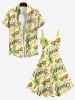 Plus Size Coconut Tree Banana Letters Sunglasses Print Hawaii Backless A Line Tank Dress -  