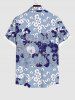 Plus Size Flower Branch Colorblock Print Button Pocket Shirt For Men -  
