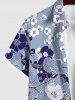 Plus Size Flower Branch Colorblock Print Button Pocket Shirt For Men -  
