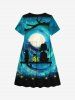Kid's Galaxy Moon Cat Girl Swing Firefly Glitter 3D Print Dress -  