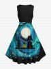 Plus Size Galaxy Moon Cat Girl Swing Firefly Glitter 3D Print 1950s Vintage Dress -  
