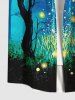 Plus Size Galaxy Tree Firefly Glitter 3D Print Buttons Pocket Shirt For Men -  