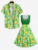 Plus Size Lemon Leaf Branch Print 1950s Hawaii Vintage Swing A Line Dress -  