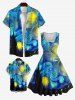 Chemise Décontractée Peinture Galaxie Spirale Imprimée avec Poche Boutonnée - Multi-A 110