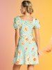Sunflower Print Lace Up Ruffles Short Sleeve Vintage Mini Milkmaid Dress -  