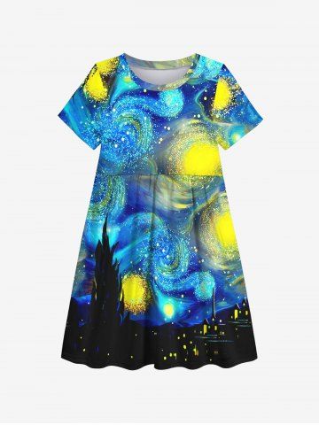 Kid's Spiral Painting Galaxy Castle Print Hawaii Dress - MULTI-A - 110