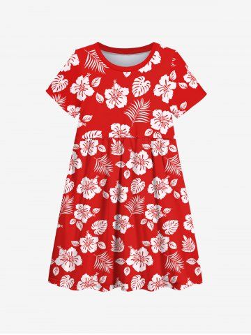 Robe Hawaii Feuille Fleur et Noix de Coco Imprimés pour Enfant - RED - 150