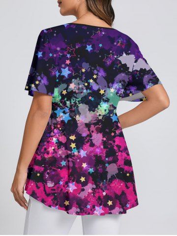 Plus Size Paint Splatter Star Print Crisscross Lattice Flare Sleeve Maternity T-shirt