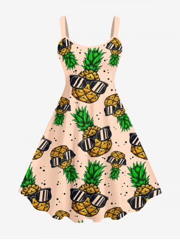 Plus Size Sunglasses Pineapple Dots Print Hawaii Tank Dress - CHAMPAGNE - 1X