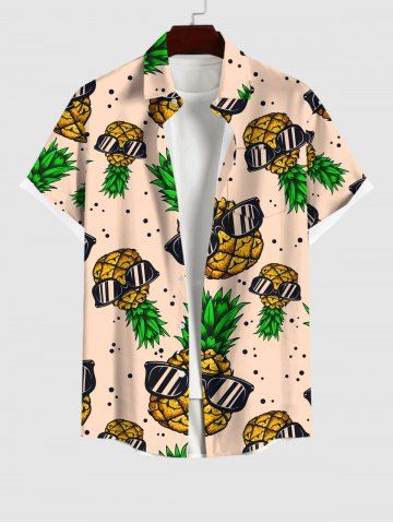 Plus Size Sunglasses Pineapple Dots Print Buttons Pocket Hawaii Shirt For Men - CHAMPAGNE - S