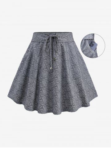 Plus Size Daisy Terry Jacquard Lace Up Pockets A Line Skirt - GRAY - M | US 10