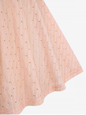 Plus Size Flutter Sleeve Butterfly Decor Crossover Bust Pointelle Hollow Out Solid Top