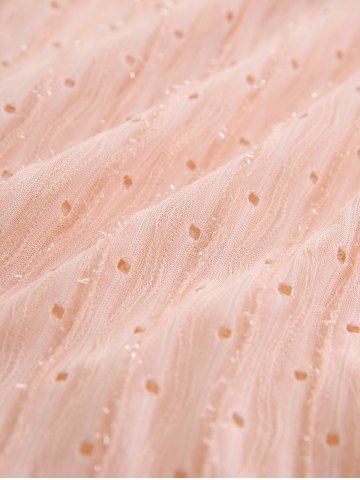 Plus Size Flutter Sleeve Butterfly Decor Crossover Bust Pointelle Hollow Out Solid Top