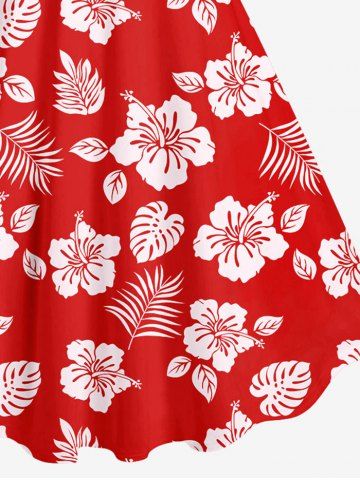 Plus Size Flower Coconut Leaves Print Hawaii Backless A Line Tank Dress