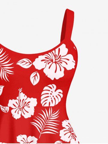 Plus Size Flower Coconut Leaves Print Hawaii Backless A Line Tank Dress