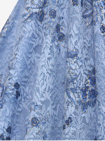 Plus Size Cold Shoulder Puff Sleeves Gilding Rose Flower Lace Overlay Layered Crossover Top