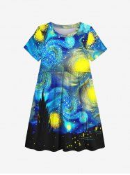 Kid's Spiral Painting Galaxy Castle Print Hawaii Dress -  