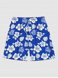 Plus Size Flower Coconut Leaves Print Hawaii Pocket Beach Shorts For Men -  