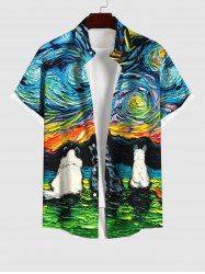 Chemisier avec Boutons en Peinture à L'Huile et Poches pour Hommes Grande-Taille - Multi-A 4XL