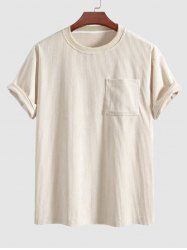 Men's Solid Color Crew Neck Short Sleeves Corduroy Front Pocket Design T-shirt -  