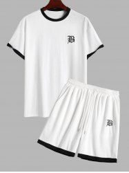 Men's Matching Two Piece Co Ord Terry Cloth Toweling Embroidered Crew Neck Short Sleeves T-shirt and Drawstring Casual Shorts Set -  