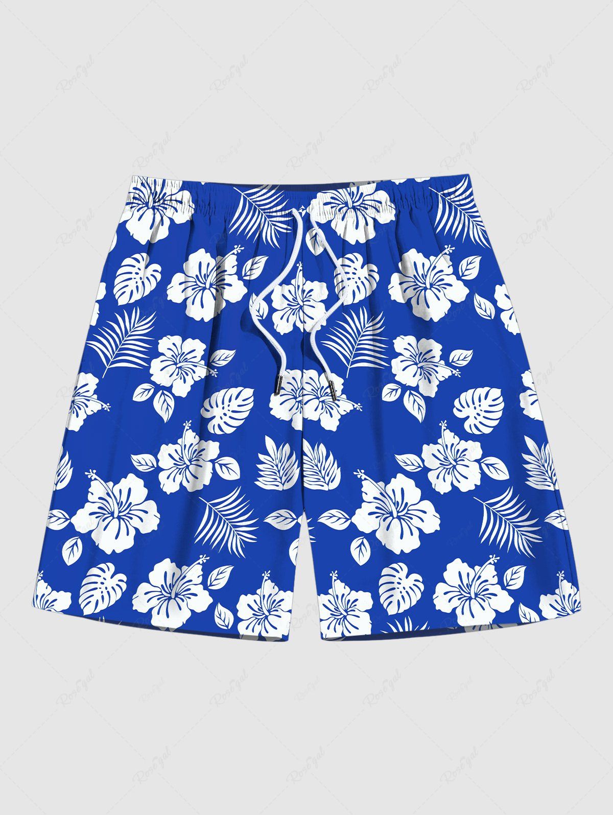 Buy Plus Size Flower Coconut Leaves Print Hawaii Pocket Beach Shorts For Men  