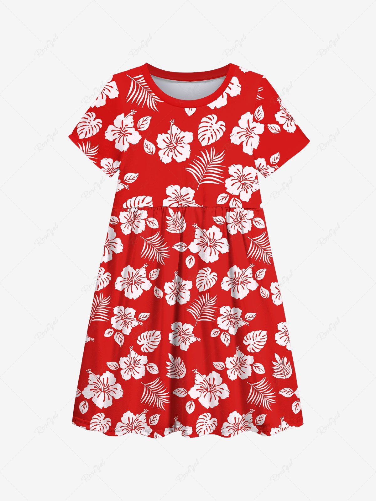Outfit Kid's Flower Coconut Leaves Print Hawaii Dress  