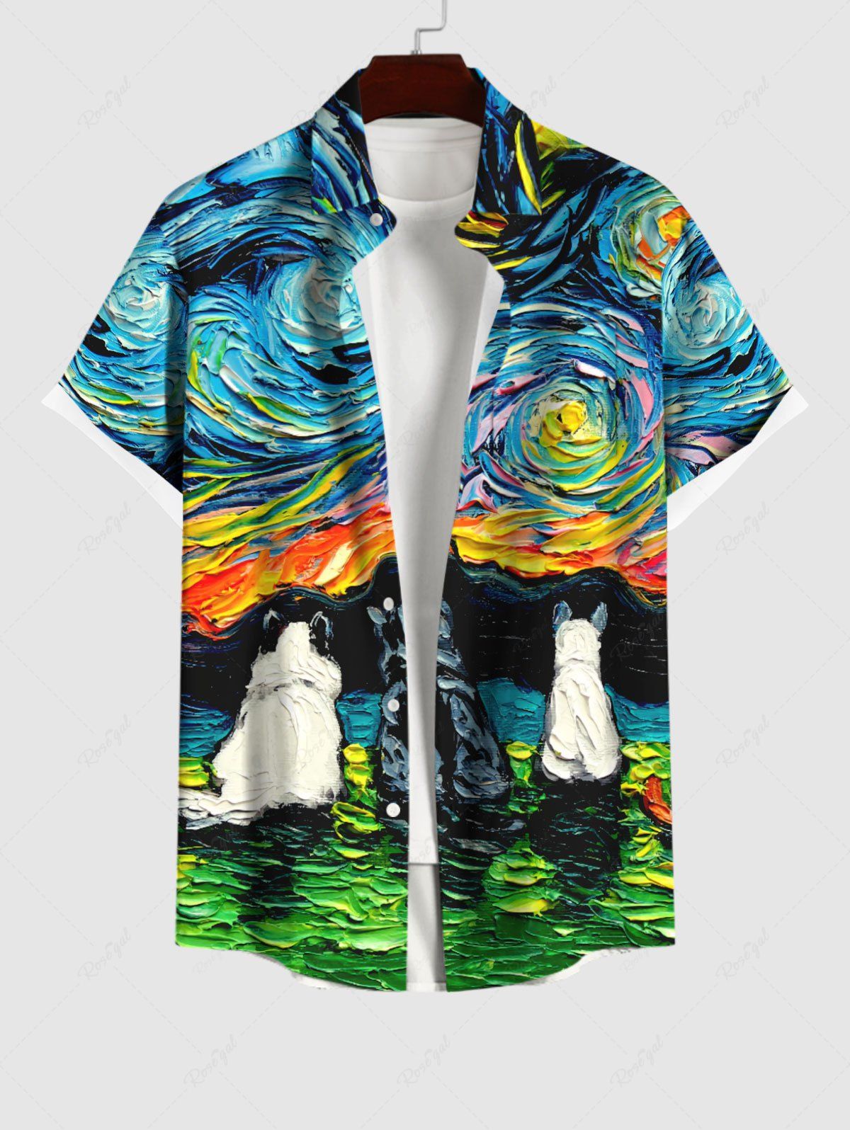 Chemisier avec Boutons en Peinture à L'Huile et Poches pour Hommes Grande-Taille Multi-A 2XL