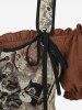 Plus Size Medieval Renaissance Cat Print Corset Lace Up Tassel Ruffles Pocket Cold Shoulder 2 In 1 Dress Halloween Tavern Wench Costume -  
