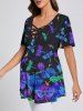 Plus Size Flower Dragonfly Print Printed Lattice Crisscross Flare Sleeve Maternity T-shirt -  