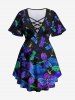 Plus Size Flower Dragonfly Print Printed Lattice Crisscross Flare Sleeve Maternity T-shirt -  