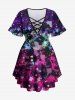 Plus Size Paint Splatter Star Print Crisscross Lattice Flare Sleeve Maternity T-shirt -  