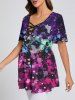 Plus Size Paint Splatter Star Print Crisscross Lattice Flare Sleeve Maternity T-shirt -  