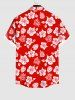 Plus Size Tropical Leaf Hibiscus Flower Print Hawaii Button Pocket Shirt For Men -  