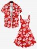 Plus Size Flower Coconut Leaves Print Hawaii Backless A Line Tank Dress -  