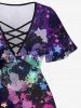Plus Size Paint Splatter Star Print Crisscross Lattice Flare Sleeve Maternity T-shirt -  