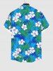 Plus Size Coconut Leaves Flower Print Hawaii Button Pocket Shirt For Men -  