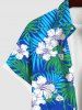 Plus Size Coconut Leaves Flower Print Hawaii Button Pocket Shirt For Men -  