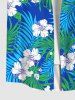 Plus Size Coconut Leaves Flower Print Hawaii Button Pocket Shirt For Men -  