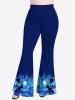Pantalon Évasé à Imprimé Peinture de Rose Spirale Grande-Taille - Bleu Ciel M