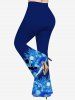 Pantalon Évasé à Imprimé Peinture de Rose Spirale Grande-Taille - Bleu Ciel L