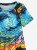 Kid's Oil Painting Swirls Dog Cat Grassland Mountains Print Dress -  
