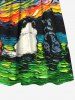Kid's Oil Painting Swirls Dog Cat Grassland Mountains Print Dress -  