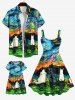 Kid's Oil Painting Swirls Dog Cat Grassland Mountains Print Dress -  