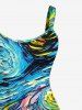 Plus Size Oil Painting Swirls Dog Cat Grassland Mountains Print Tank Dress -  