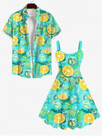 Orange Ice Cubes Mint Leaf Print Plus Size Matching Hawaii Beach Outfit For Couples - LIGHT GREEN