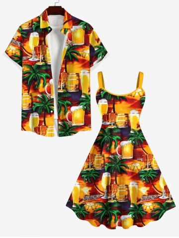Coconut Tree Beer Mug Barrel Print Plus Size Matching Hawaii Beach Outfit For Couples - ORANGE