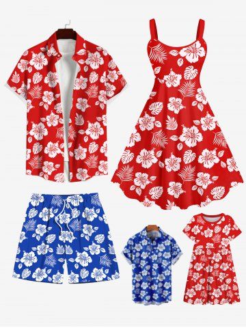 Flower Coconut Leaves Print Plus Size Matching Hawaii Beach Outfit For Family - RED